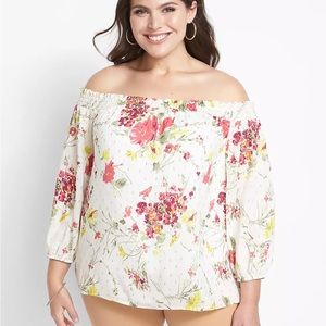 Lane Bryant Woman’s SZ 22/24 Off The Shoulder 3/4 Sleeve Floral Blouse NWT